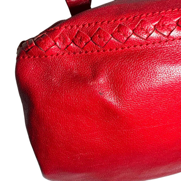 Bottega Veneta Shopper Tote Bag Red Leather Intrecciato Trim w/Adjustable Straps - Picture 10 of 12